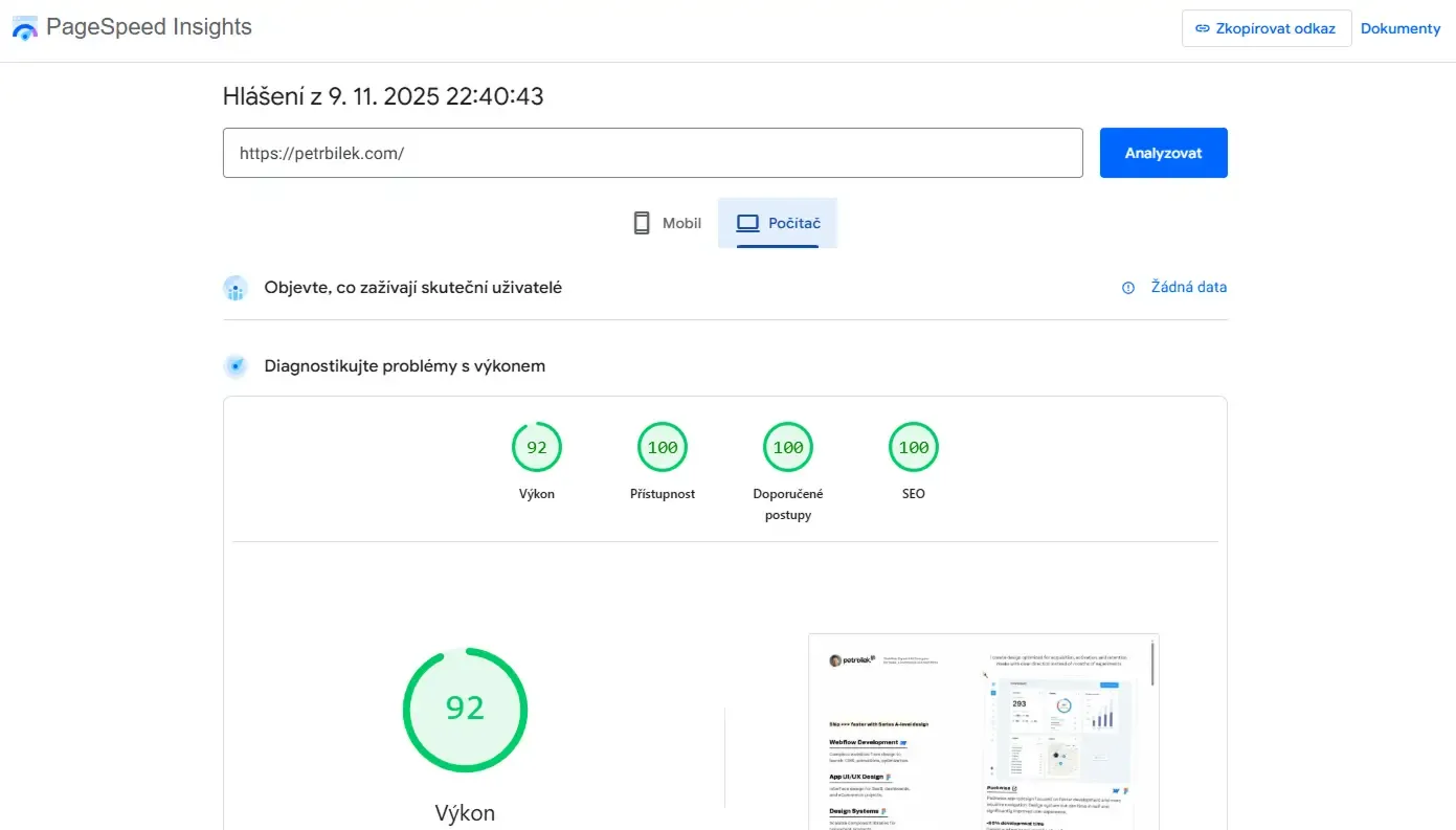 Perfection kills progress, but you have to care of data. Fix what's possible. Speed Insights of petrbilek.com site as example.