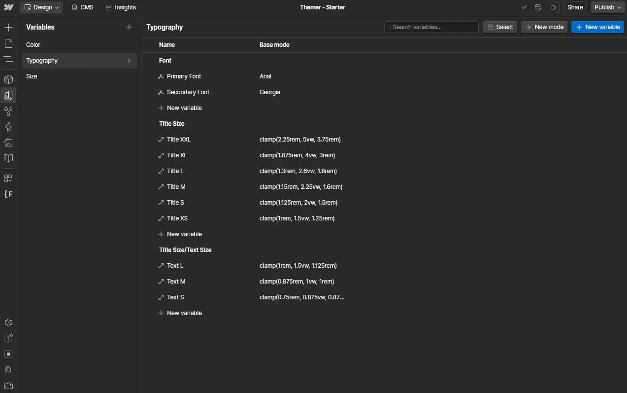 Webflow Variables System - Typography.