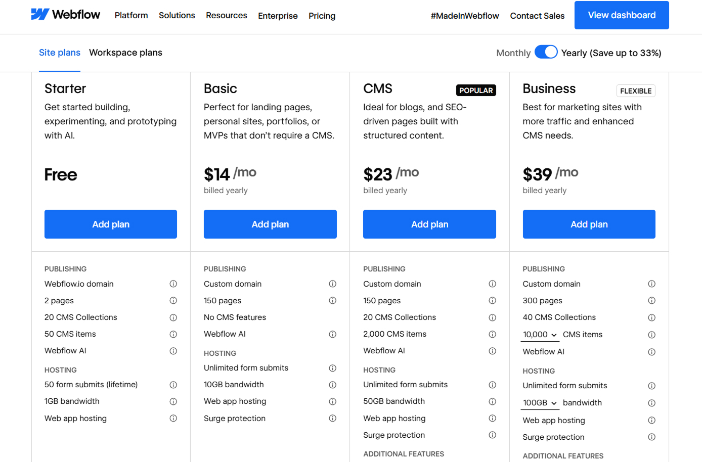 Webflow site plans - This will you need as you'll be working on websites only.