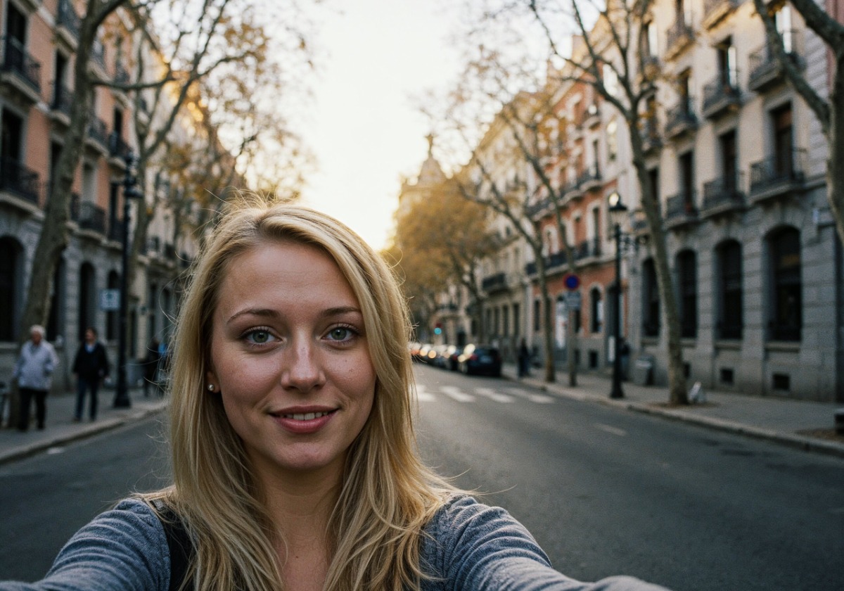 blonde woman with green eyes looking at camera - AI image